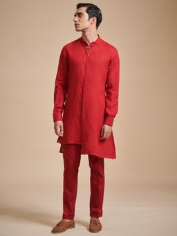 R R Blue - Men Red Linen Kurta
