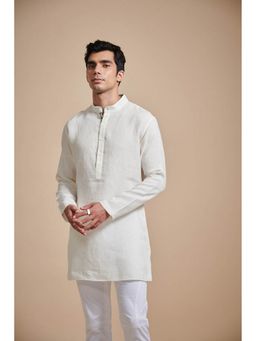 R R Blue - Men Off White Linen Kurta