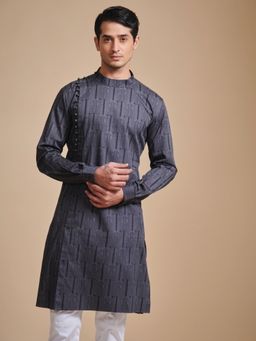 R R Blue - Men Navy Blue Printed Cotton Kurta