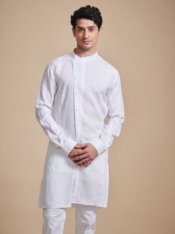 R R Blue - Men White Linen Kurta