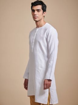 R R Blue - Men White Linen Kurta