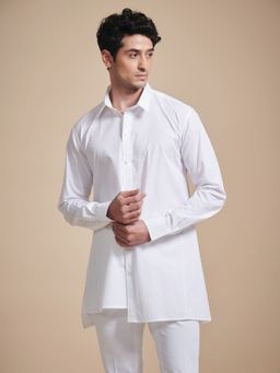 R R Blue - Men White Cotton Kurta