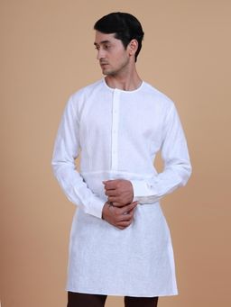 R R Blue - Men White Linen Kurta