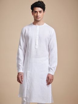 R R Blue - Men White Linen Kurta