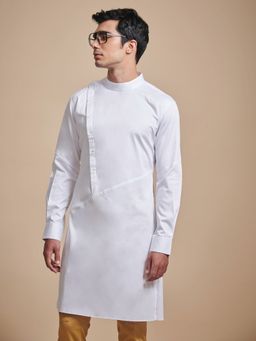R R Blue - Men White Cotton Kurta