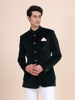R R Blue - Green Velvet Mandarin Jacket