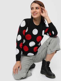 Campus Sutra - Womens Black Polka Dot Sweater