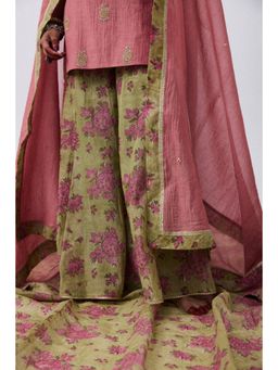 PANTS AND PAJAMAS - Bhoomi Green Floral Sharara