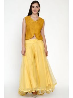 Twenty Nine - Yellow Crushed Bandhani Mirrorwork Jacket Style Top