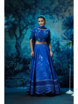 MANDIRA WIRK - Indigo Mirage Cluster Lehenga Blouse with Dupatta