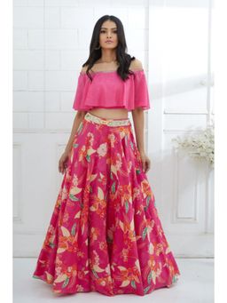 MANDIRA WIRK - Off-Shoulder Embroidered Lehenga Set