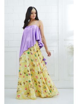 MANDIRA WIRK - Yellow Asymmetric Printed Lehenga Set