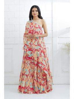 MANDIRA WIRK - One Shoulder Printed Top With Lehenga