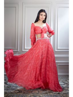 MANDIRA WIRK - Chiffon Bias Skirt With A Knotted Crop Top