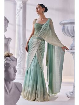 MANDIRA WIRK - Pista Green Draped Layer Lehenga Set