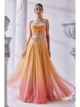 MANDIRA WIRK - Satin Georgette Ombre Lehenga Blouse With Dupatta