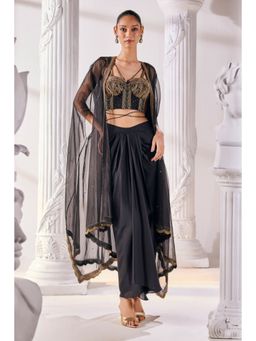 MANDIRA WIRK - Black Draped Blouse Skirt With Dupatta