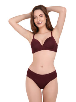 Curwish - Ulta-soft Micro Modal -Maroon T-shirt Bra Set