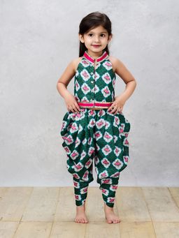 Pink Cow - Green Printed Top with Dhoti (Set of 2)