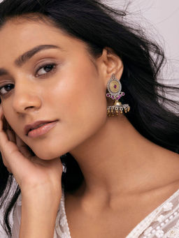 Indya - Earthen BY INDYA Dual Tone Pink Petal Jhumka Earrings