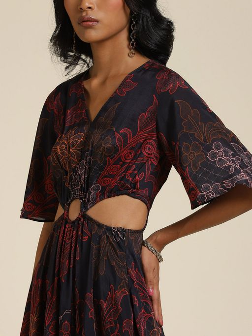 Nykaa Fashion Label Ritu Kumar Black Printed Maxi Dress RI Ritu Kumar Black  Floral Embroidered Dress
