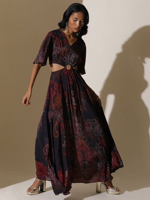 ritu kumar black embroidered dress Ritu Kumar Black Embroidered Dress with Gilet main image 1