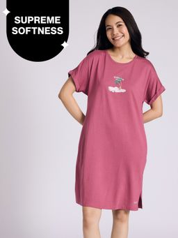 Nykd by Nykaa - Buttery Soft Modal Cotton Dress With Extended Roll Up Sleeves Nys929 Lt Grape Relax