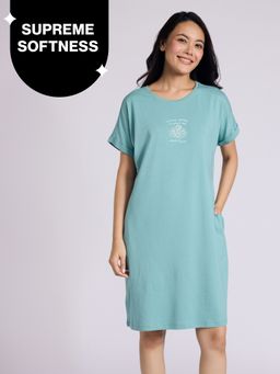 Nykd by Nykaa - Buttery Soft Modal Cotton Dress With Extended Roll Up Sleeves Nys929 Green Coffee