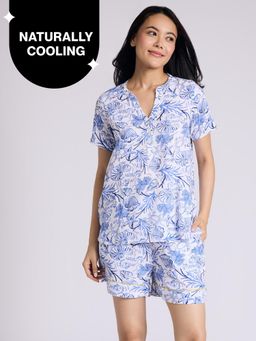 Nykd by Nykaa - Breezy Rayon Shorts Coord Set With Flattering High Low Hem Top Nys930 Blue Nautical