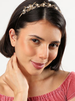 Sohi - Gold Plated White Pearl Designer Hair Band