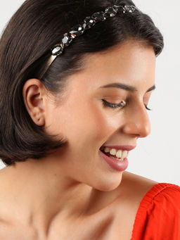 Sohi - Black Stones Gold Plated Hair Band