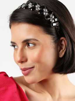 Sohi - Black Stones Gold Plated Hair Band