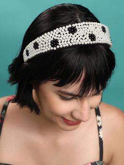 Sohi - White and Black Elegant Pearls Hair Band