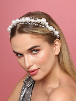 Sohi - White Pearls Silver-Plated Hair Band