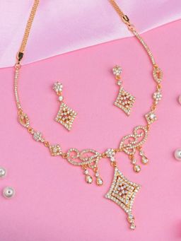 Estele - Gold Plated CZ Geometric Shaped Necklace for Women (Set of 2)