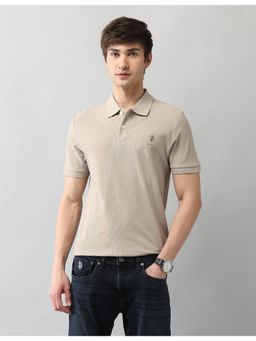 U.S. Polo Assn. Denim Co. - Mens Beige Textured Pure Cotton Black Label Polo T-Shirt