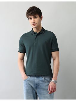 U.S. Polo Assn. Denim Co. - Mens Green Solid Pure Cotton Black Label Polo T-Shirt