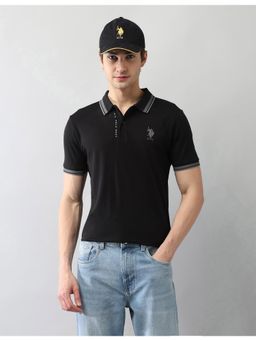 U.S. Polo Assn. Denim Co. - Mens Solid Pure Cotton Black Label Polo T-Shirt