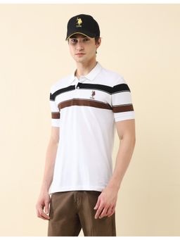 U.S. POLO ASSN. - Mens Horizontal Stripes Modern Monochrome Polo T-Shirt