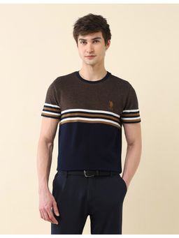 U.S. POLO ASSN. - Mens Blue Colorblock Pure Cotton Gold Cup T-Shirt