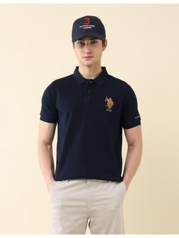 U.S. POLO ASSN. - Mens Navy Blue Solid Pure Cotton Gold Cup Polo T-Shirt