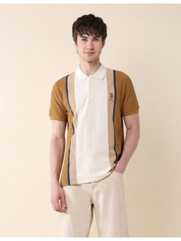 U.S. POLO ASSN. - Mens Brown Colorblock Pure Cotton Gold Cup Polo T-Shirt