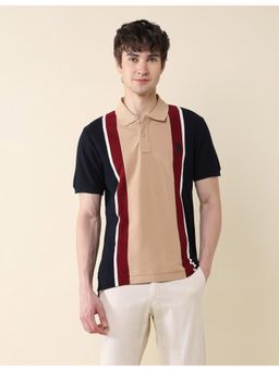 U.S. POLO ASSN. - Mens Navy Blue Colorblock Pure Cotton Gold Cup Polo T-Shirt