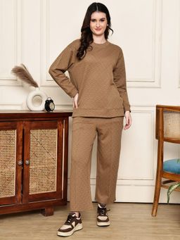 Kanvin - Womens Winter Wear Brown Top with Pyjama