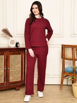Kanvin - Womens Winter Wear Red Top with Pyjama