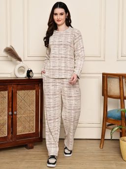 Kanvin - Womens Winter Wear Off White Top with Pyjama