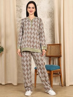 Kanvin - Womens Winter Wear Brown Top with Pyjama