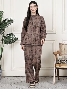 Kanvin - Womens Winter Wear Brown Top with Pyjama