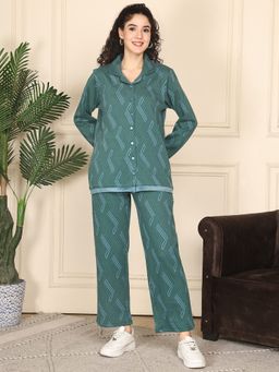 Kanvin - Womens Winter Wear Teal Shirt with Pyjama