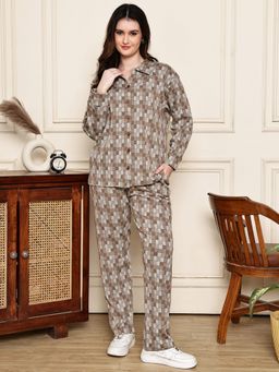 Kanvin - Womens Winter Wear Brown Shirt with Pyjama